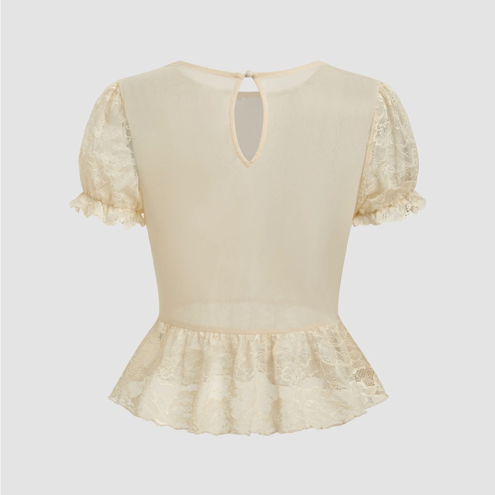 MESH RUFFLE HEM LACE CROP TOP - Picture 2 of 2